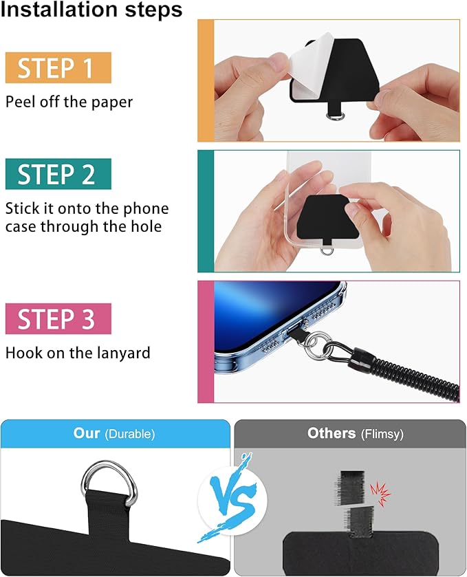 SHANSHUI Phone Tether Lanyard, Strong Spring Rope Climbing Hook, 4x Phone - Image 4