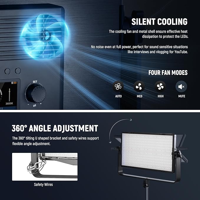 NEEWER 100W Bi Color LED Panel Video Light Kit, 960 LEDs 38600Lux@0.5m - Image 7