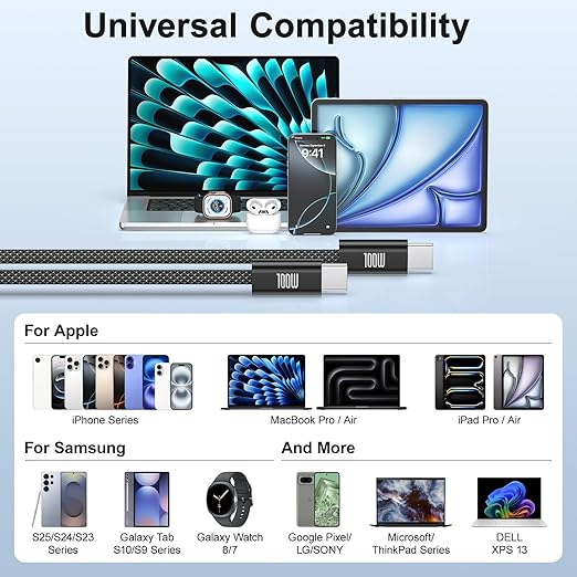 USB C to USB C Cable, 5A Fast Charging Nylon Braided USB-C to USB-C Phone - Image 7
