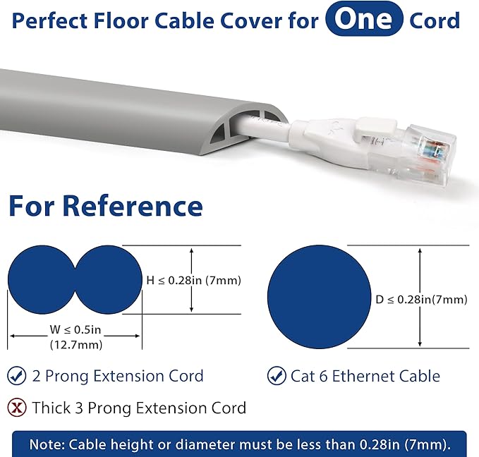 Floor Cord Cover 10ft, Cord Hider Floor Grey, Cable Management Prevent Trips - Image 2