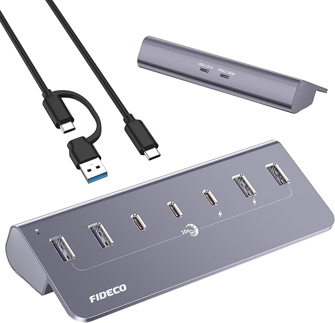 FIDECO Powered USB Hub, 7 Port 10Gbps Fast Data Hub by Unknown