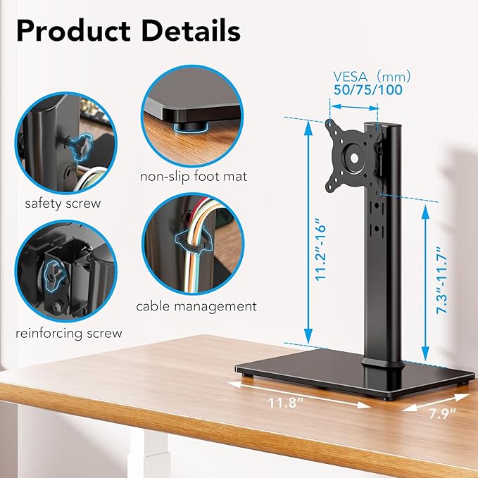 AX WABER Single Monitor Desk Stand Free-Standing Desk Mount Arm Riser - Image 7