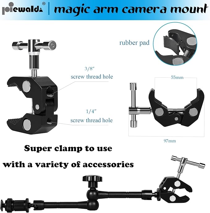 Magic arm Camera Mount ，articulating arm- 11 Inch Metal Adjustable Friction - Image 3