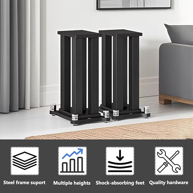 A Pair of Speaker Stands, Bookshelf Speaker Stand Steel Frame Support - Image 2