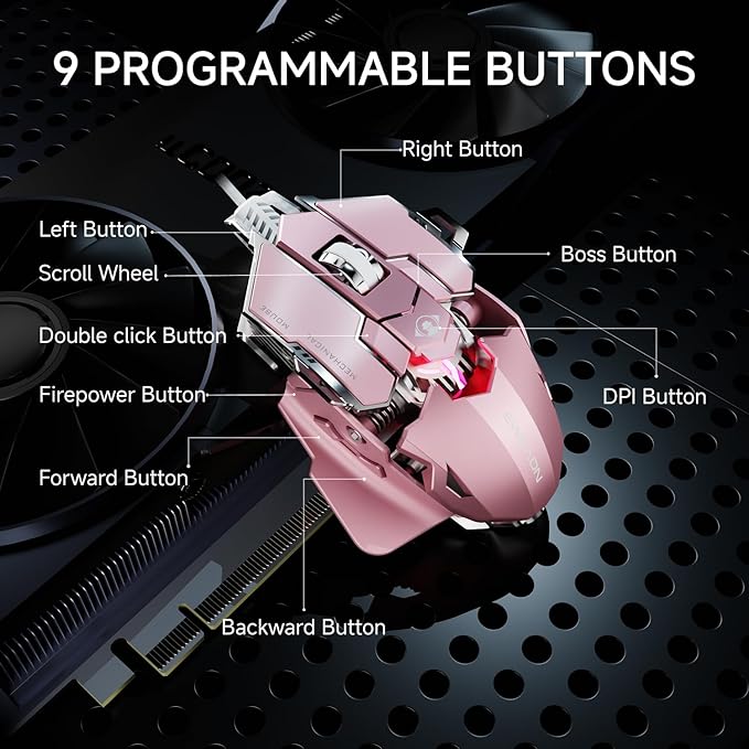 EWEADN G5 Wired Gaming Mouse, Ergonomic RGB Computer Mouse, 12800 Adjustable DPI - Image 6
