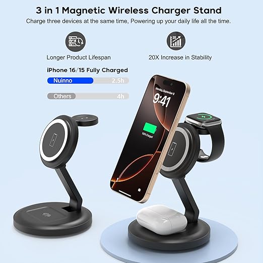 Charging Station, 3 in 1 Foldable Wireless Charger iPhone Charging Station - Image 2