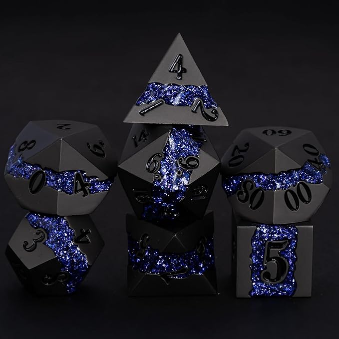 Metal DND Polyhedral Dice, Large Stripe Glitter Metallic Dice Set, Antique - Image 2
