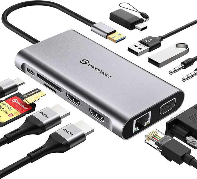 UtechSmart USB Docking Station, 11 IN 1 USB C Dock Triple Display, USB 3.0 by UtechSmart