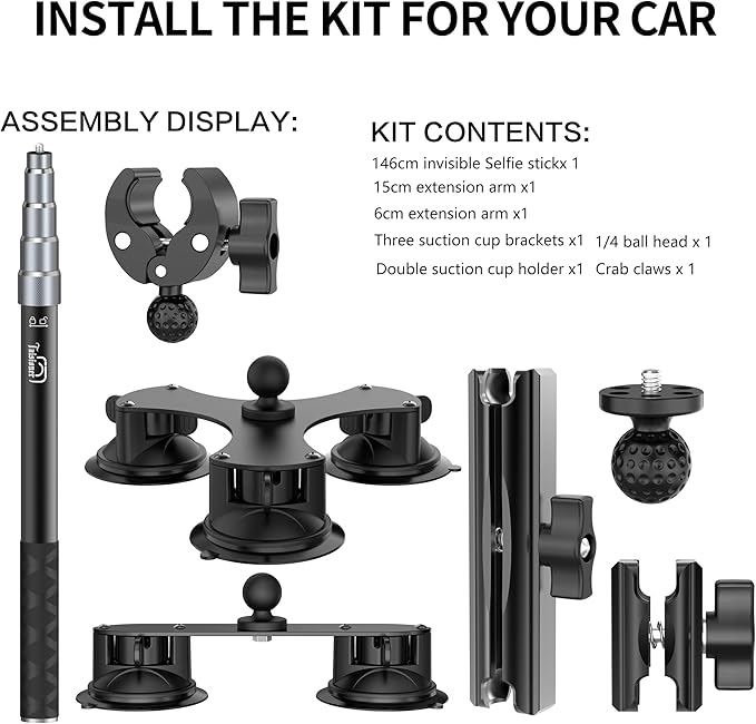 Suction Car Mount for Insta360 x5/X4/X3/X2/GO 3/ONE/GoPro Max-59 Lockable - Image 8