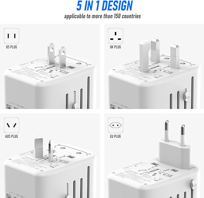 Universal International Power Travel Plug Adapter, 5 in 1 European Travel Plug - Image 3