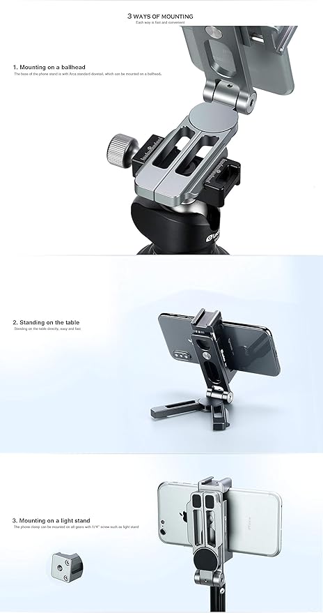 LEOFOTO PS-2 Phone Holder, Cell Phone Stand, Adjustable Angle, Compact and - Image 4