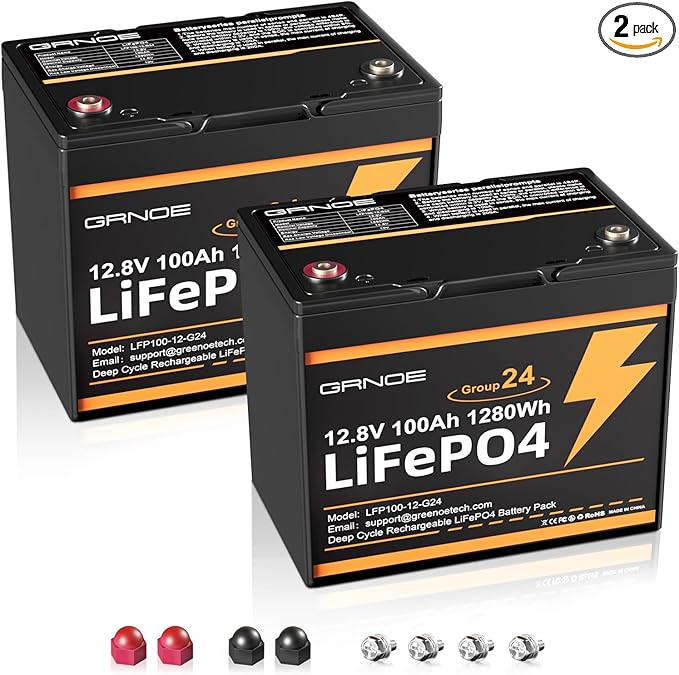 2-Pack 12V 100Ah LiFePO4 Automotive Batteries, 15000+ Deep Cycles, 100A BMS Each by GRNOE