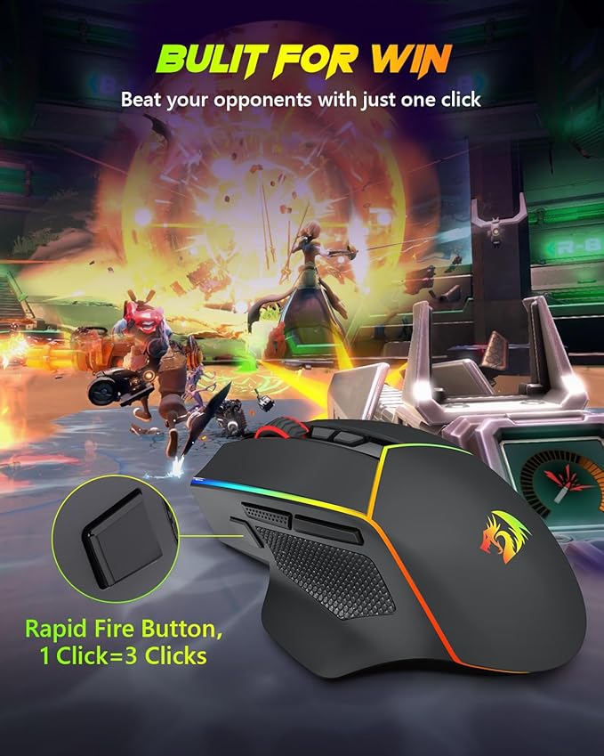 Redragon Wireless Gaming Mouse, Tri-Mode 2.4G/USB-C/Bluetooth Ergonomic Mouse - Image 7