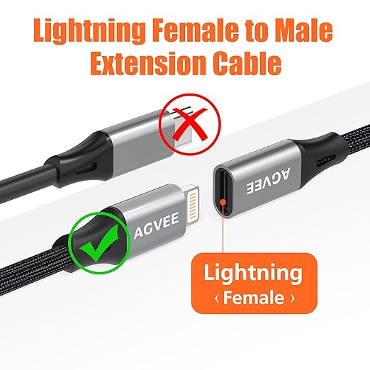 AGVEE 4 inch Lightning Extension Cable, Braided Female to Male Extender Full - Image 2