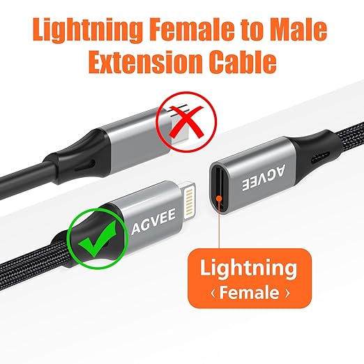 AGVEE 2 Pack 4 inch Lightning Extension Cable, Braided Female to Male Extender - Image 2
