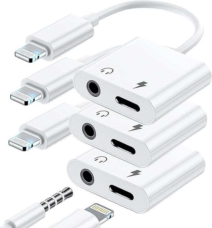 3 Pack Lightning to 3.5mm Headphone Jack Adapter, 2 in 1 Dongle Adapter Aux by LIEZHUA