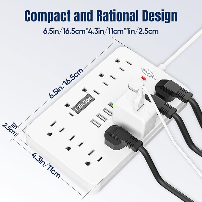 6 FT Flat Plug Surge Protector Power Strip, 11 Multiple AC Outlets - Image 6