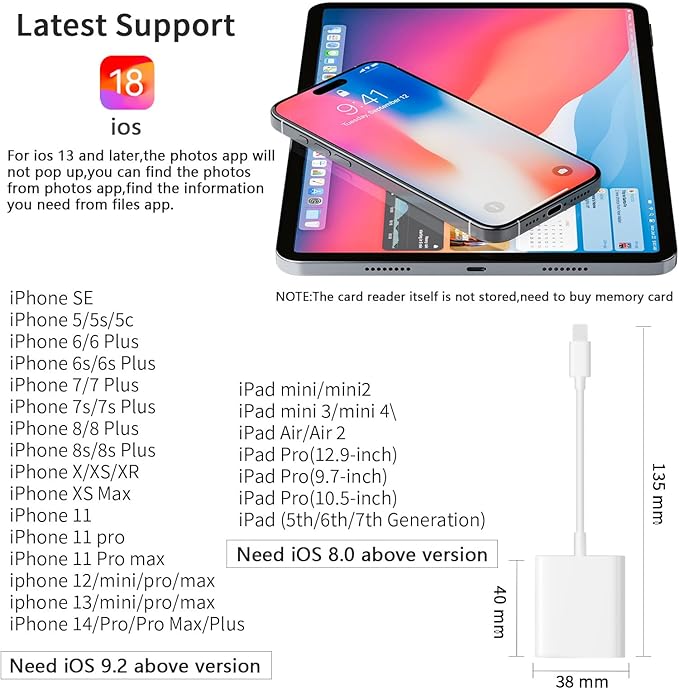 SD Card Reader for iPhone iPad Camera, Dual Card Slot Memory Card Reader - Image 8