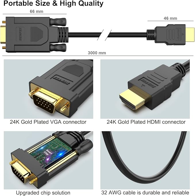 BENFEI HDMI to VGA 10 Feet Cable, Uni-Directional HDMI to VGA Cable Compatible - Image 6