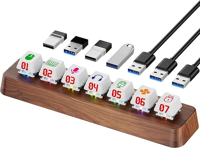 Walnut Wood 7-Port Powered USB 3.0 Hub, 5Gbps Data Transfer, Independent by FEIFANZHE