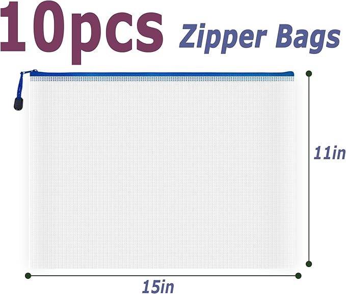 AUSTARK 10 Pcs Zipper File Bags, Waterproof Plastic Mesh Pouch - Image 2