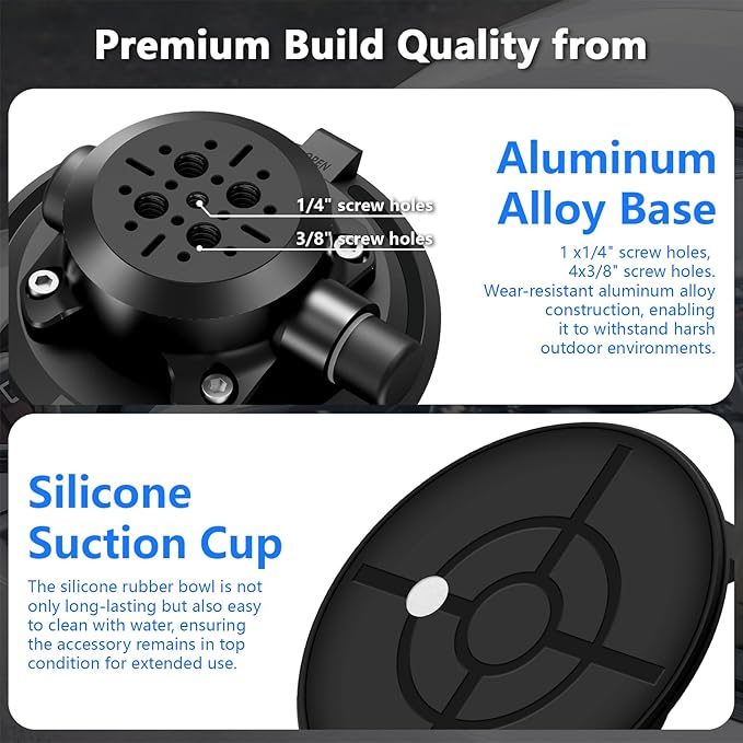 Camera Suction Cup Mount with Ball Head Magic Arm, 4.5" Metal Vacuum Suction - Image 9