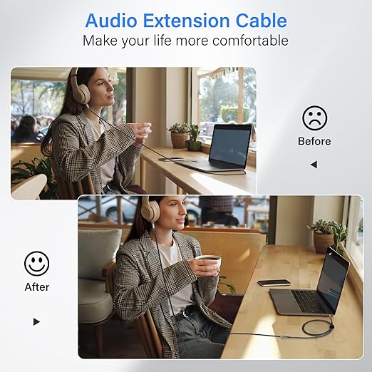 Elecan Headphone Extension Cable 2 Ft/2 Pack, 1/8 Inch 3.5 MM AUX Cord Wire - Image 4