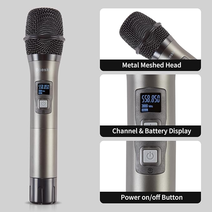 4 Channel Wireless Microphone System UHF 2 Cordless Handheld Mics and 2 - Image 4