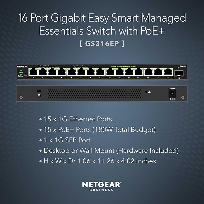 NETGEAR 16-Port PoE Gigabit Ethernet Easy Smart Managed Essentials Switch - Image 2