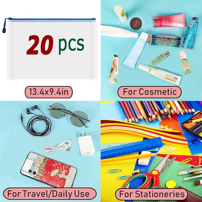 AUSTARK 20 Pcs Zipper File Bags, Plastic Mesh Pouch, Board Game Storage Bag - Image 7