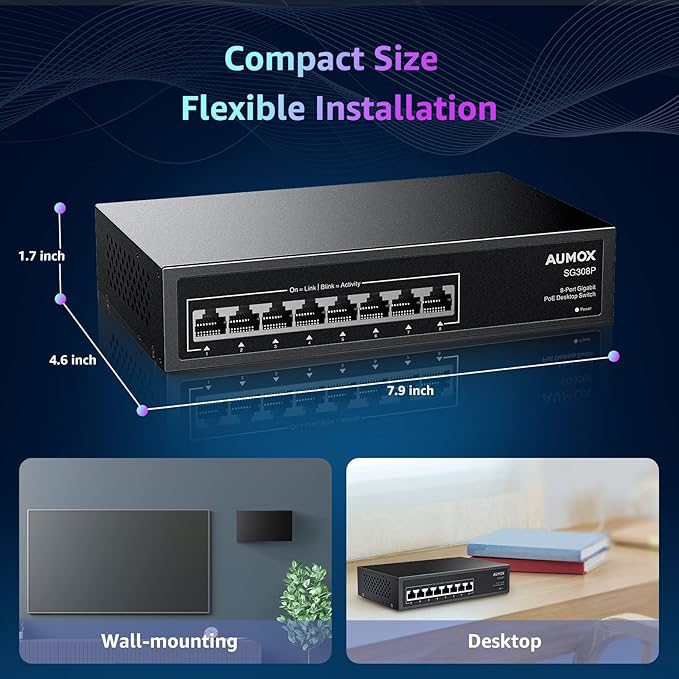 8 Port Gigabit PoE Switch, 8 Port PoE 120W, Gigabit Ethernet Unmanaged Network - Image 7