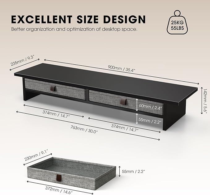 Fenge Monitor Stand with Drawer, 2 Tiers Dual Monitor Riser - Image 5