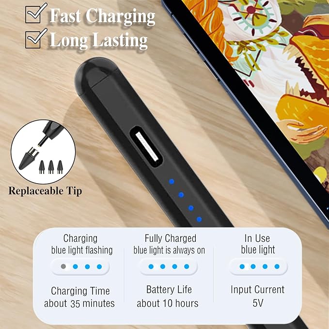 Active Stylus Pens for Touch Screens Rechargeable Tablet Pen POM Tip Magnetic - Image 4