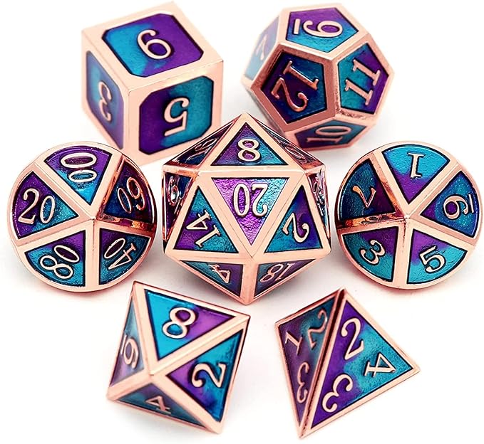 Haxtec Metal DND Dice Set D&D Gifts 7PCS Copper Blue Teal Purple Polyhedral RPG - Image 2