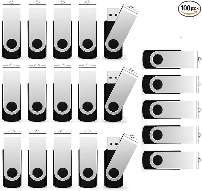 USB Flash Drive 4GB 100 Pack, Bulk USB 2.0 Flash Drives Thumb Drive Swivel by Maspen