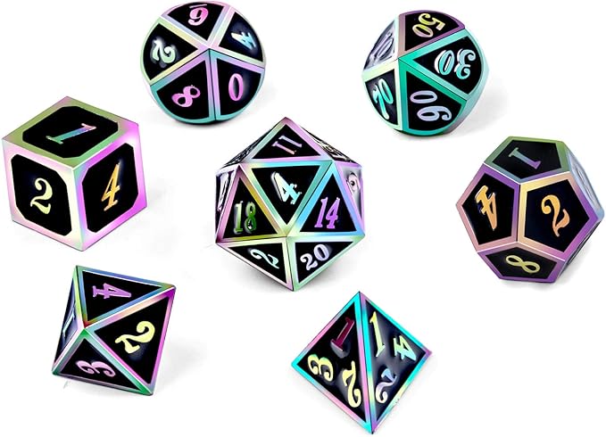 DNDND Rainbow Edge 7 Pieces Metal Dice Set DND Polyhedarl Heavy D&D Dice Set - Image 8