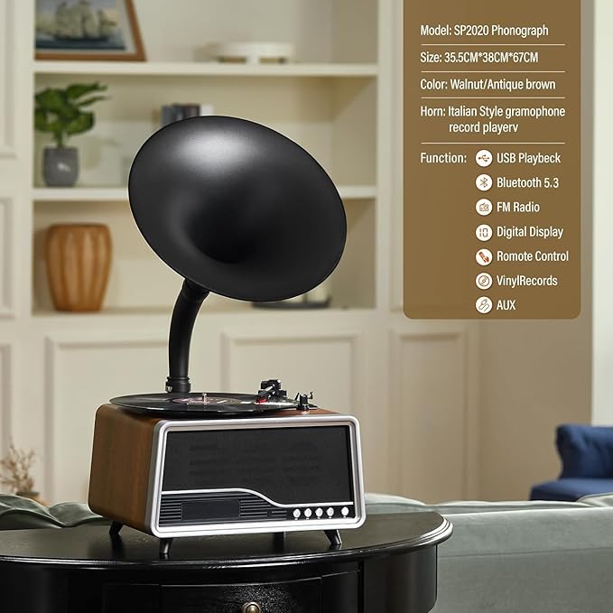 Vintage Gramophone Record Player，Italian Style Gramaphone Vintage Phonograph - Image 3
