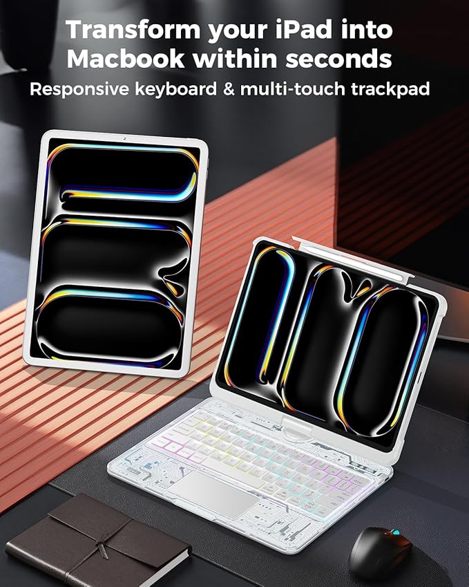 SIBEITU Keyboard Case for iPad Pro 11 Inch, 360 Rotatable iPad Pro 11 Clear - Image 6