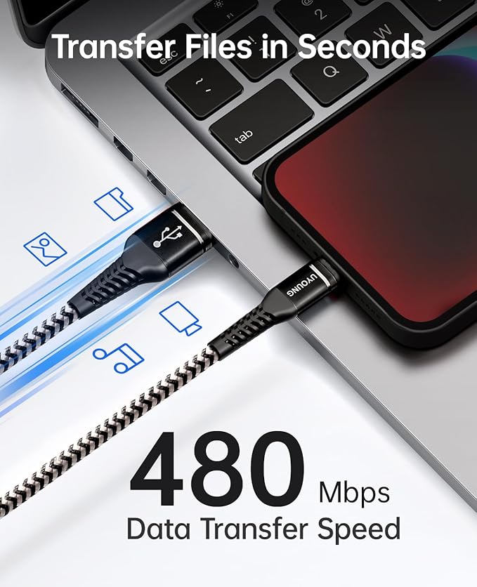 10 FT iPhone Charger Cable 3Pack Long Durable Nylon Braided USB Lightning Fast - Image 3