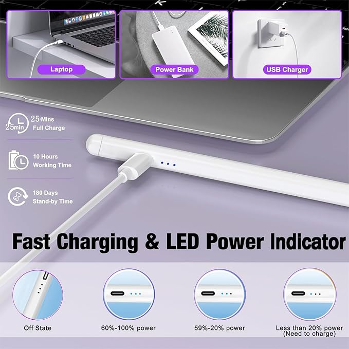 2Pack Stylus Pencil for iPad A16/11th Gen, Fast Charging Pen - Image 6