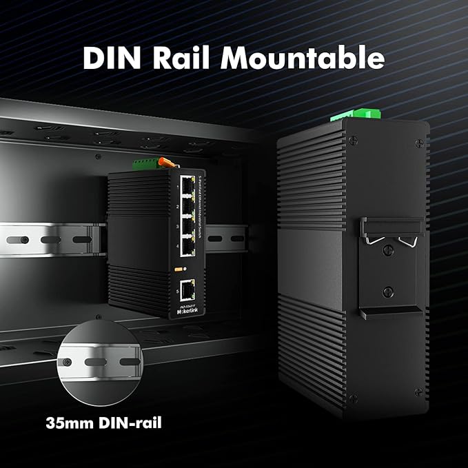 MokerLink 5 Port Industrial DIN-Rail Network Switch, 10/100Mbps Fast Ethernet - Image 6