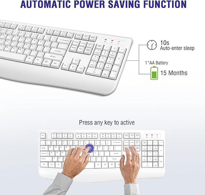 Wireless Keyboard, 2.4G Full-Sized Ergonomic Wireless Computer Keyboard - Image 4