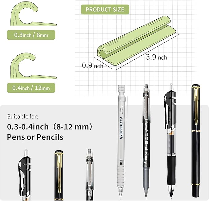 ELETIUO Pencil Holder For Most Pens, Self-Adhesive Stick To Notebooks, Silicone - Image 2