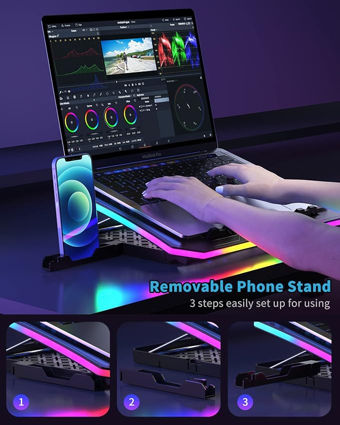 Laptop Cooling Pad, KeiBn RGB Lights Laptop Cooler 6 Fans - Image 5
