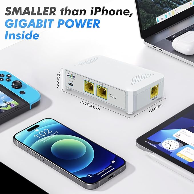 ​PoE to USB C Switch 60W 802.3af/at Compliant, 1 USB-C Port & 1 PoE+ Port & 1 - Image 5