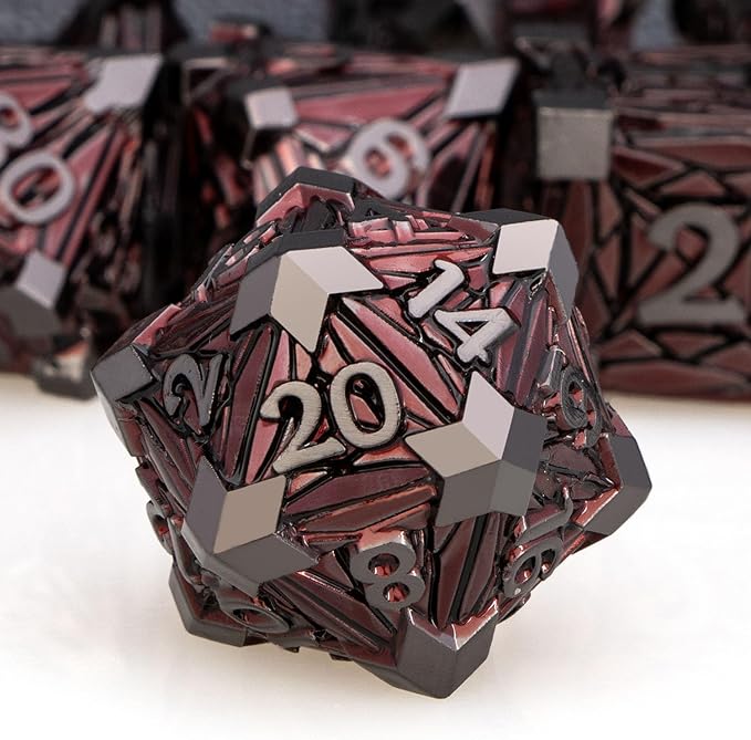7PCS Metal DND Dice Set with Box, Debris RPG Red D and D Dice by ORIFANTOU