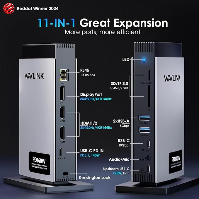 WAVLINK Laptop Docking Station 3 Monitors, 11-in-1 USB C Docking Station - Image 2