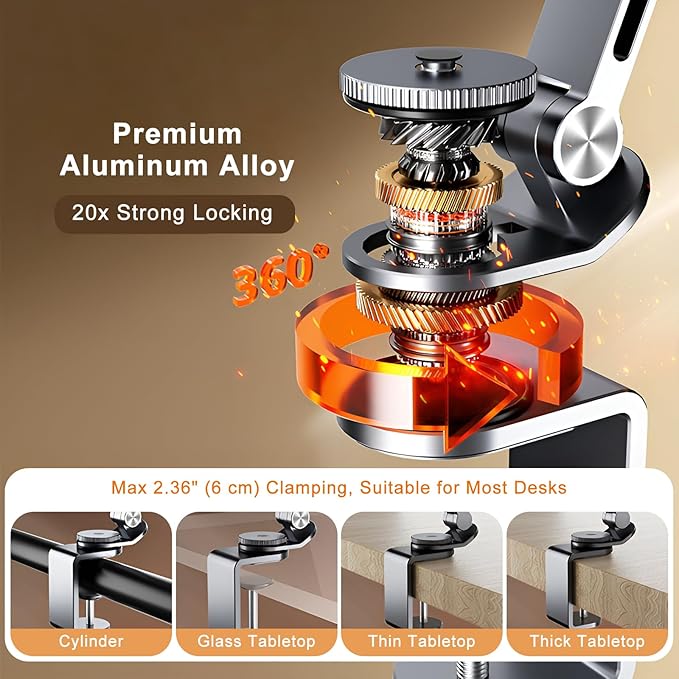 Magnetic Tablet Stand for Desk Aluminum Alloy Phone iPad Desk Holder Overhead - Image 6