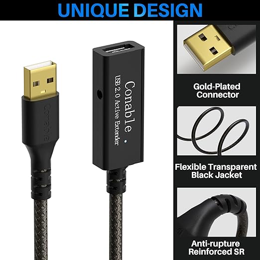 Active USB Extension Cable 150 Feet, USB 2.0 A Male to Female Repeater Cord - Image 2