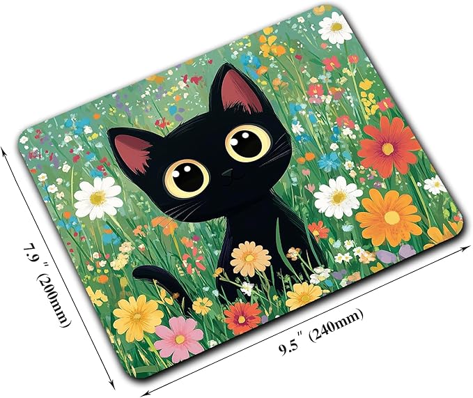 Cute Black Cat Floral Custom Mouse Pad - Image 2
